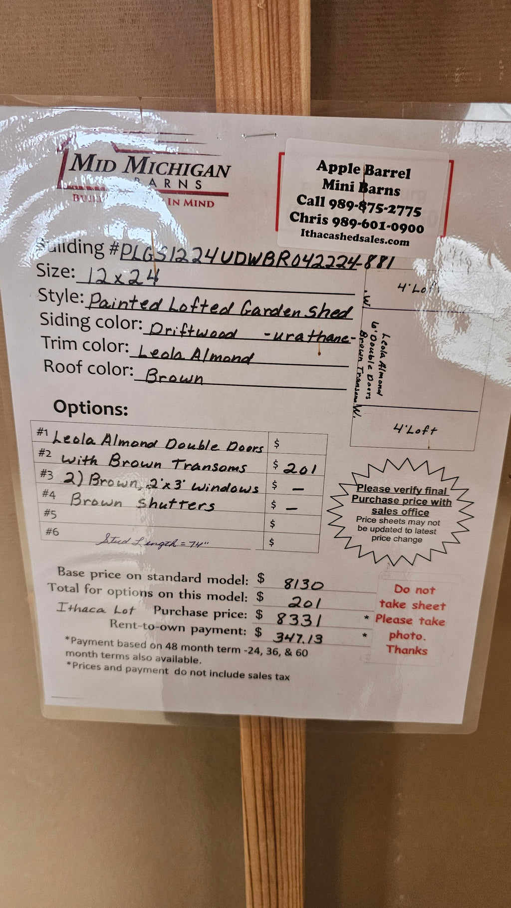 Painted Lofted Garden Shed 12x24