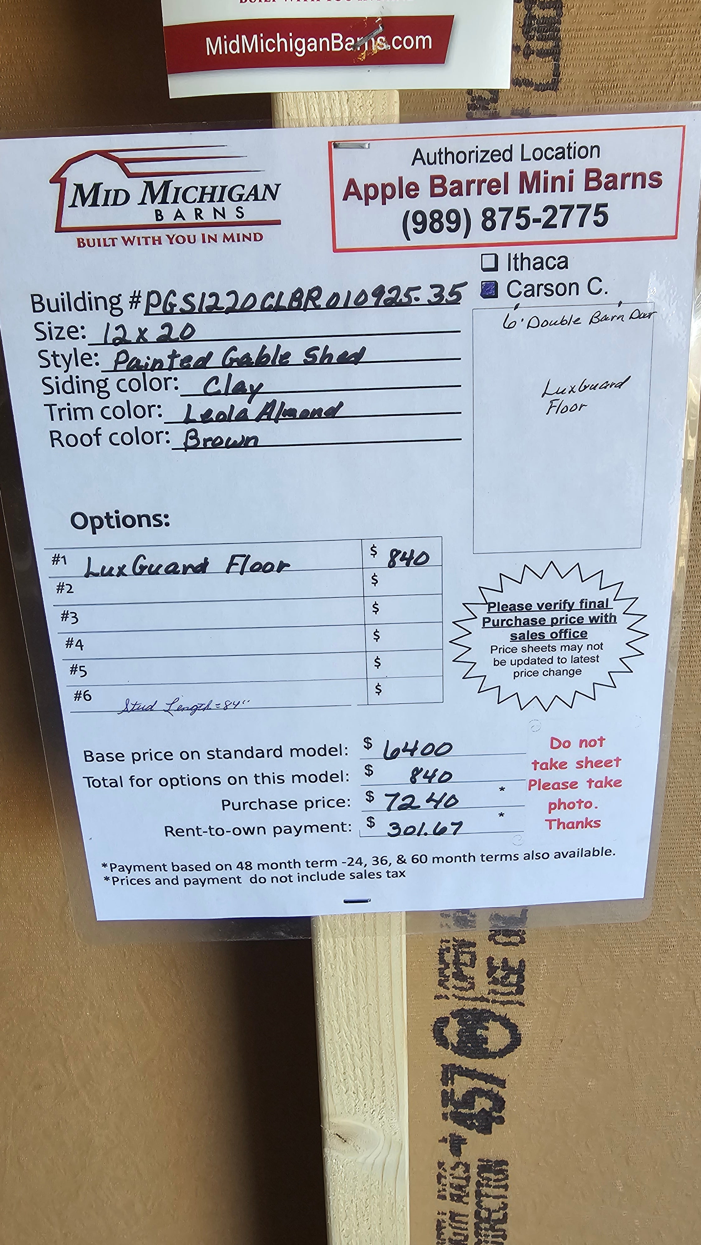 12x20 Painted Gable Shed