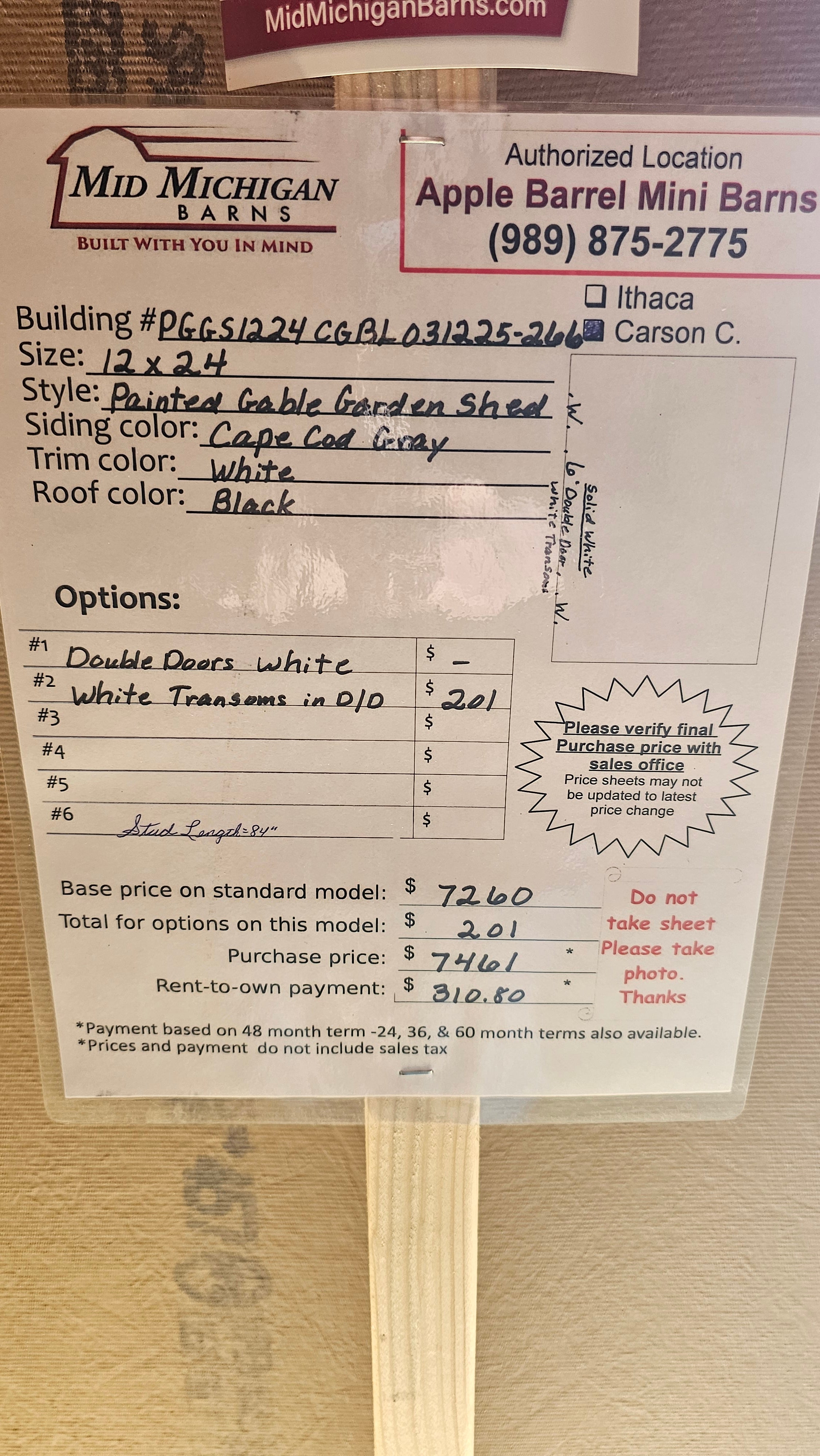 12x24 Painted Gable Garden Shed