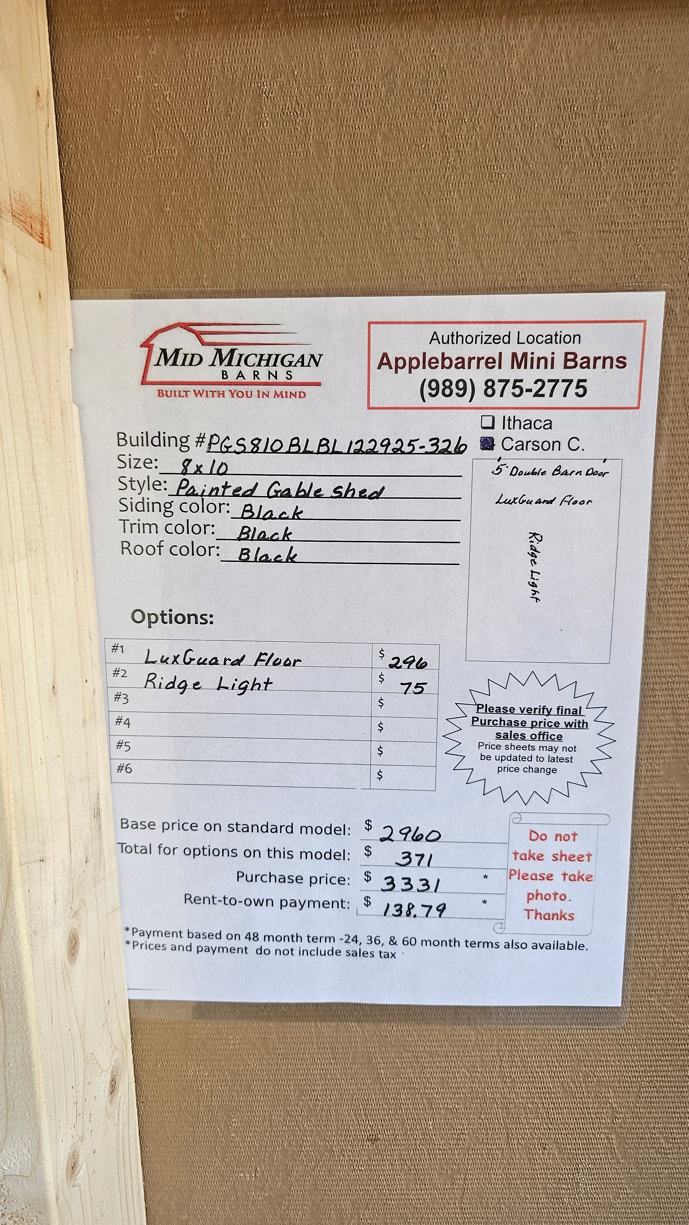 8x10 Painted Gable Shed