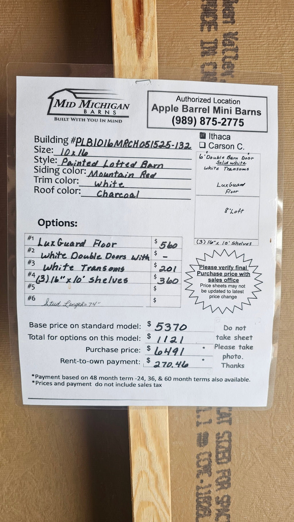 Painted  Lofted Barn 10x16