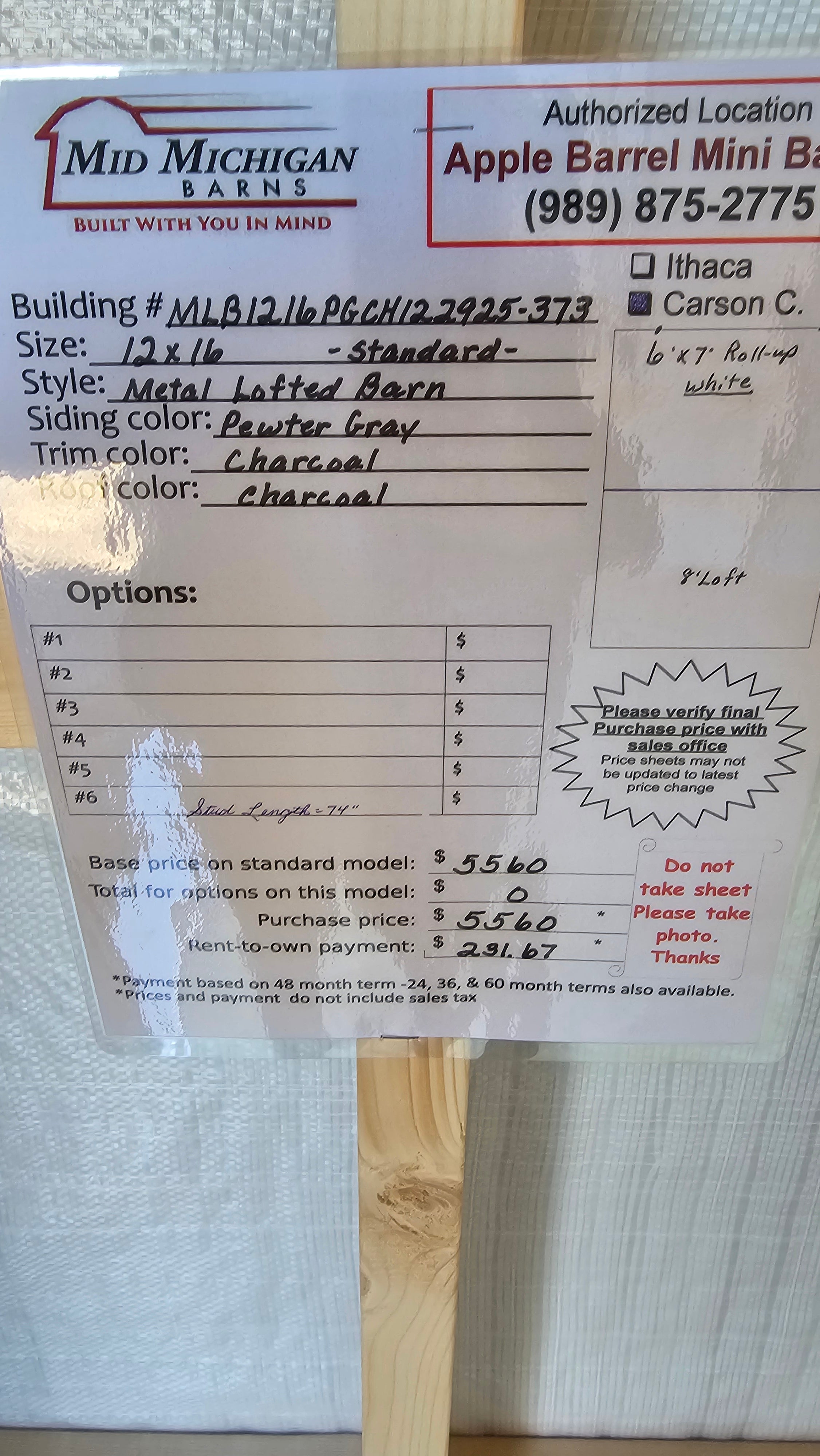 12x16 Metal Lofted Barn